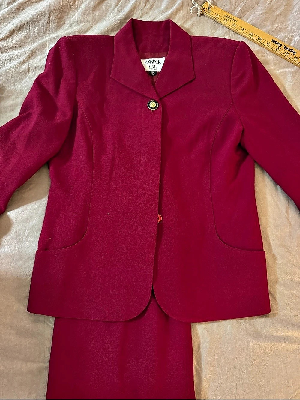 Kasper ASL Petite Size 12P Red Suit 100% Wool
